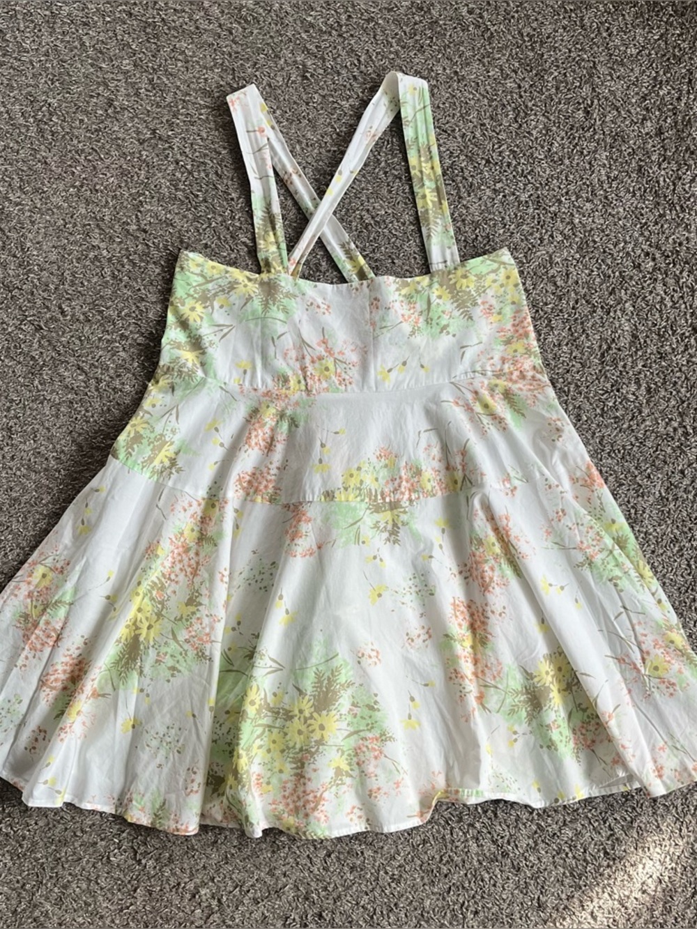 Free People White Floral Babydoll Mini Dress Cottagecore Farmcore Coquette Large